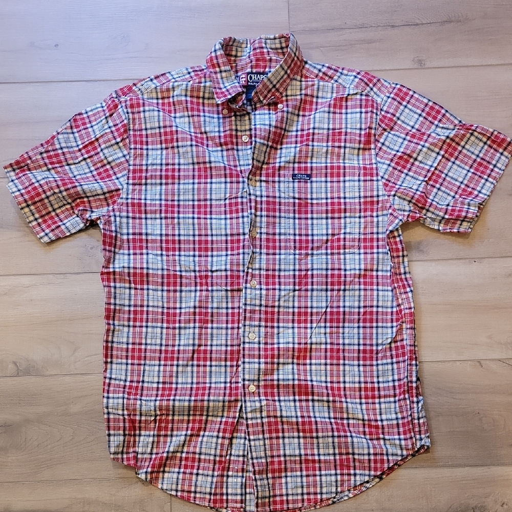 Chaps Ralph Lauren Red and White Casual Button Down Shirt Size Medium